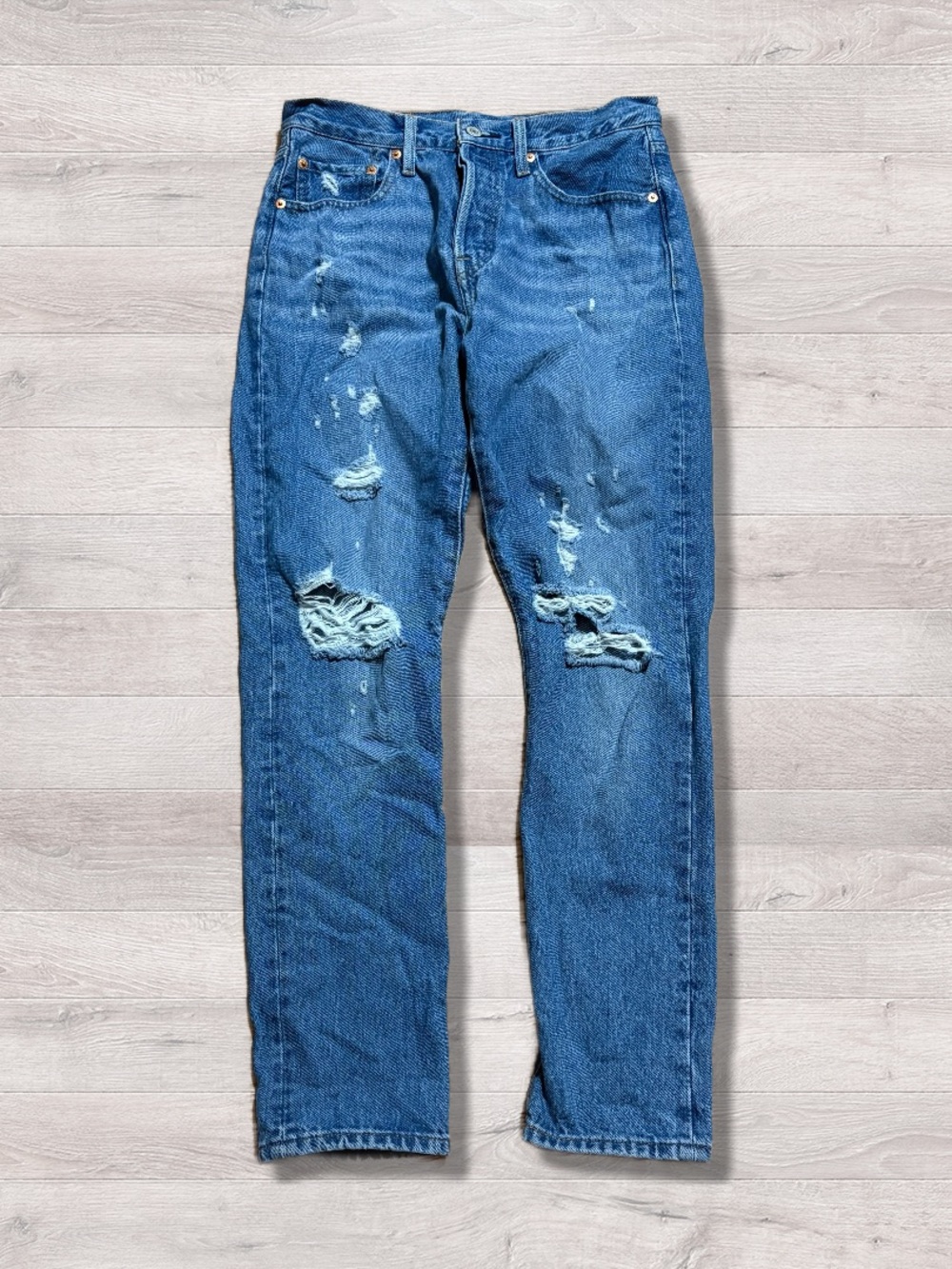 Levis 501 S Original High Rise Skinny jeans Sz 28 X 28 Distressed Button Fly